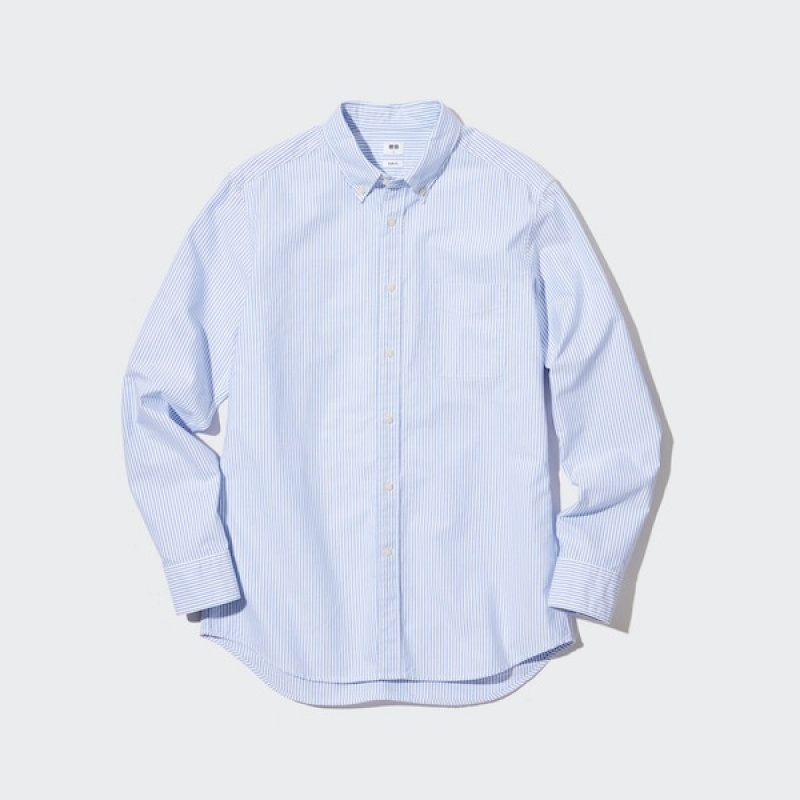 Uniqlo Oxford Stribet Slim-Fit Long-Sleeve Skjorte Herre Blå | 1496-CRLSN