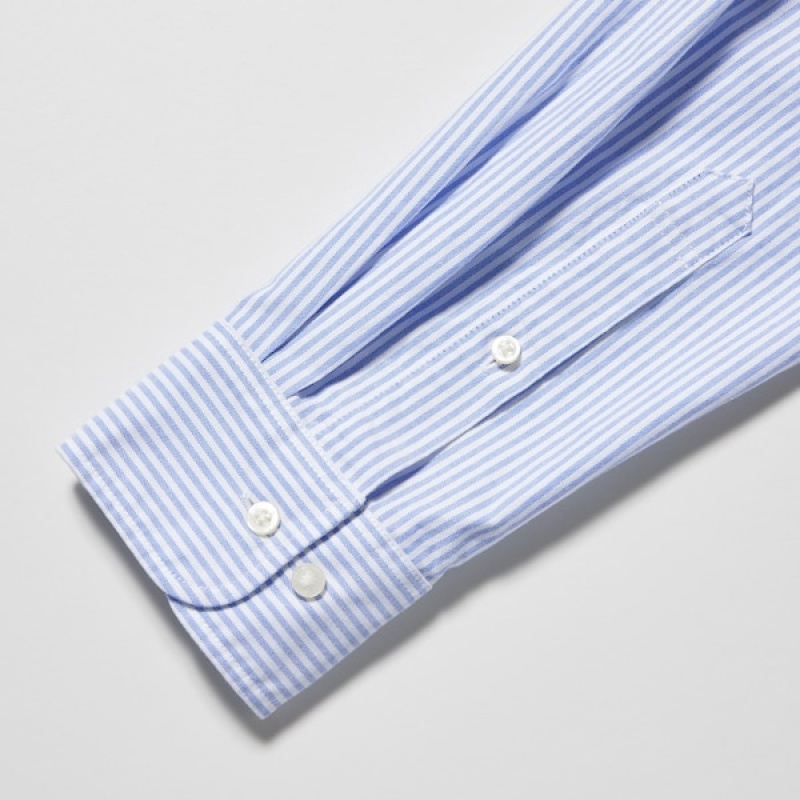 Uniqlo Oxford Stribet Slim-Fit Long-Sleeve Skjorte Herre Blå | 8304-PSQFV