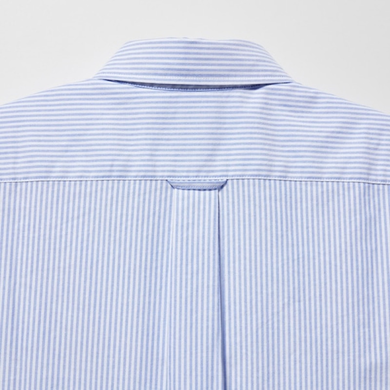 Uniqlo Oxford Stribet Slim-Fit Long-Sleeve Skjorte Herre Blå | 8304-PSQFV