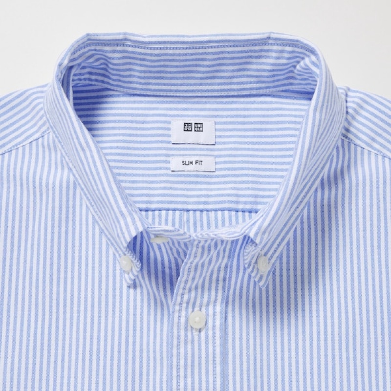 Uniqlo Oxford Stribet Slim Fit Long-Sleeve Skjorte Herre Blå | 0781-TBNJS