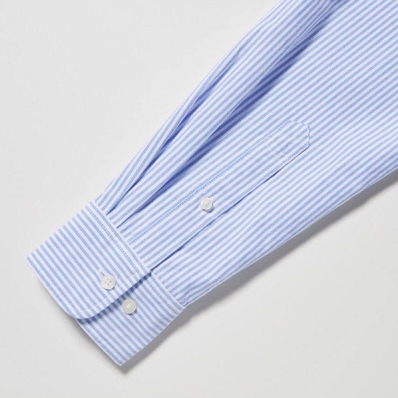 Uniqlo Oxford Stribet Slim Fit Long-Sleeve Skjorte Herre Blå | 0781-TBNJS