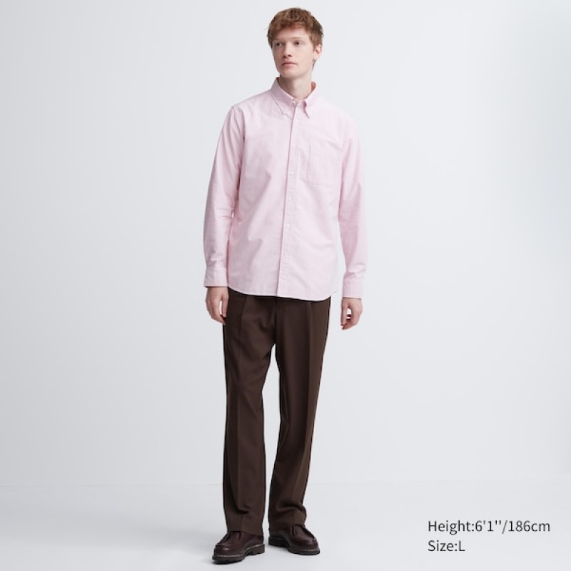 Uniqlo Oxford Stribet Slim Fit Long-Sleeve Skjorte Herre Lyserød | 4091-UWLYI