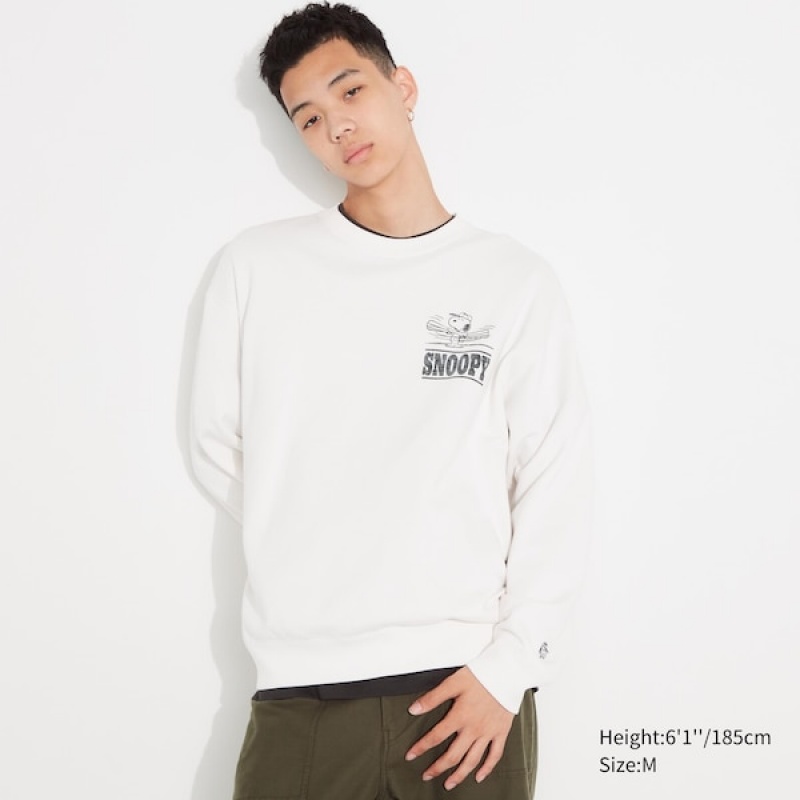 Uniqlo PEANUTS Charlie Brown's Baseball Team Long-Sleeve Sweatshirts Herre Hvide | 5026-ZNFMG