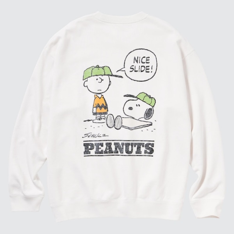 Uniqlo PEANUTS Charlie Brown's Baseball Team Long-Sleeve Sweatshirts Herre Hvide | 5026-ZNFMG