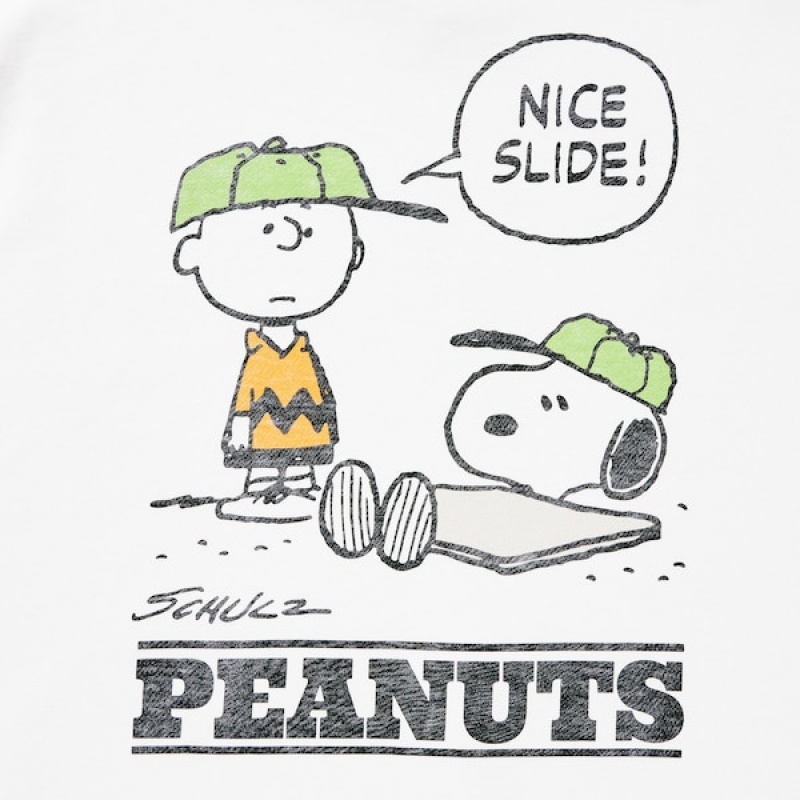 Uniqlo PEANUTS Charlie Brown's Baseball Team Long-Sleeve Sweatshirts Herre Hvide | 5026-ZNFMG