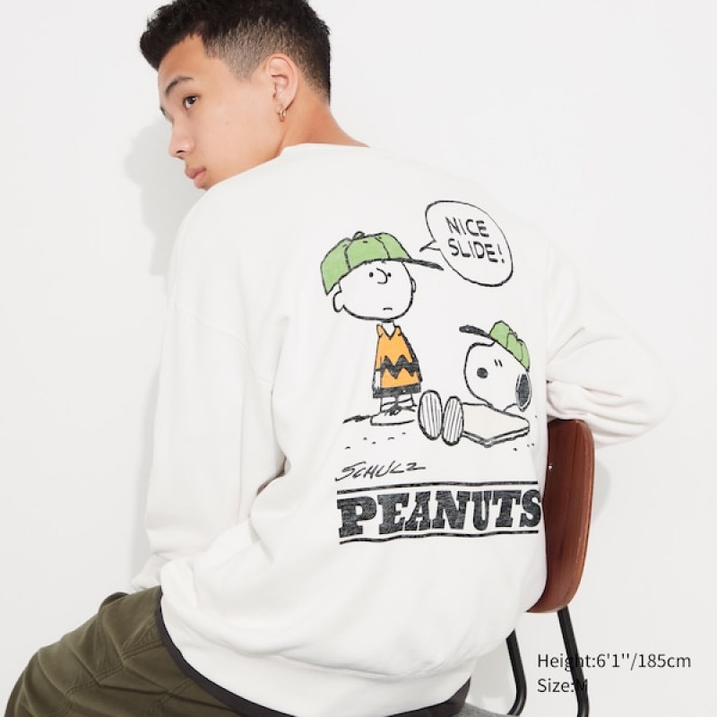 Uniqlo PEANUTS Charlie Brown\'s Baseball Team Long-Sleeve Sweatshirts Herre Hvide | 5026-ZNFMG