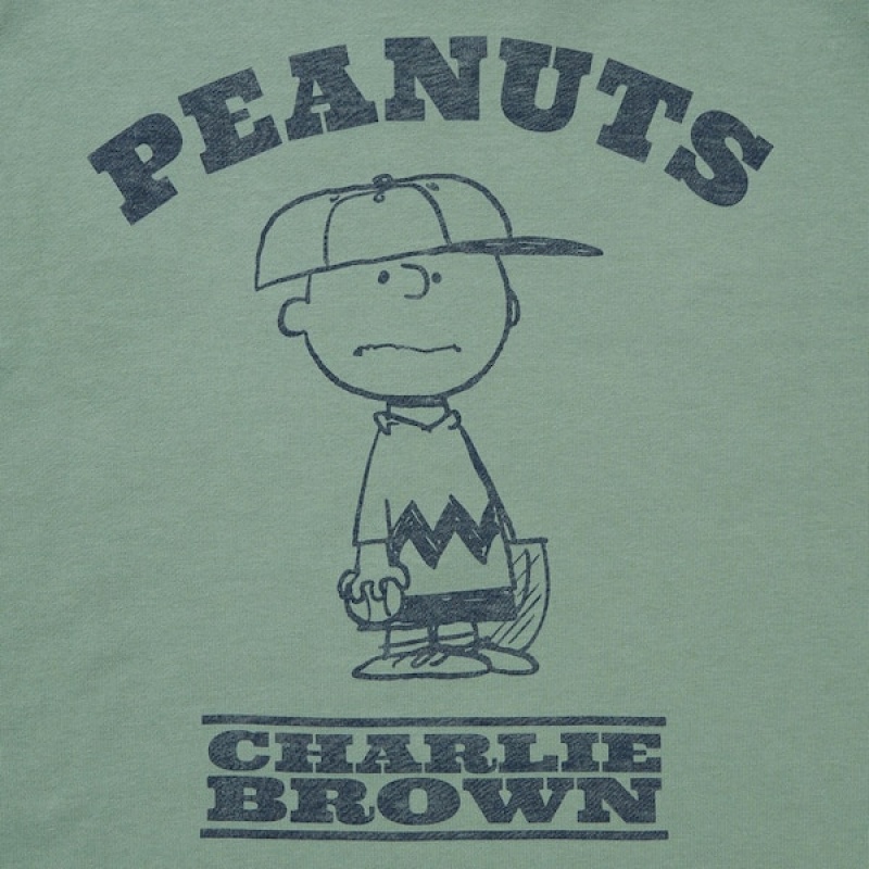 Uniqlo PEANUTS Charlie Brown's Baseball Team Long-Sleeve Sweatshirts Herre Grøn | 8103-FHIMP