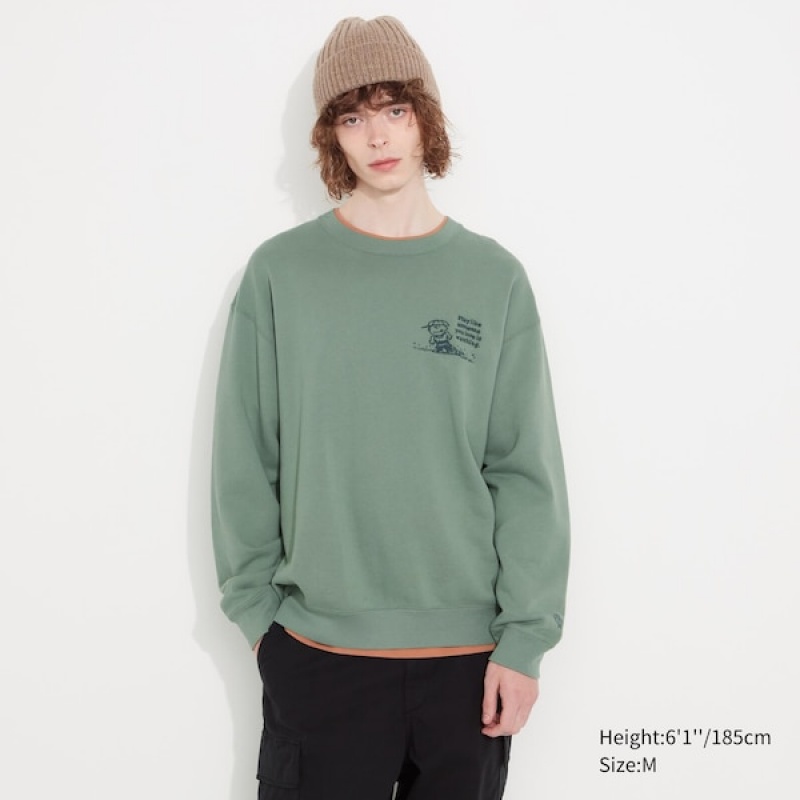 Uniqlo PEANUTS Charlie Brown's Baseball Team Long-Sleeve Sweatshirts Herre Grøn | 8103-FHIMP