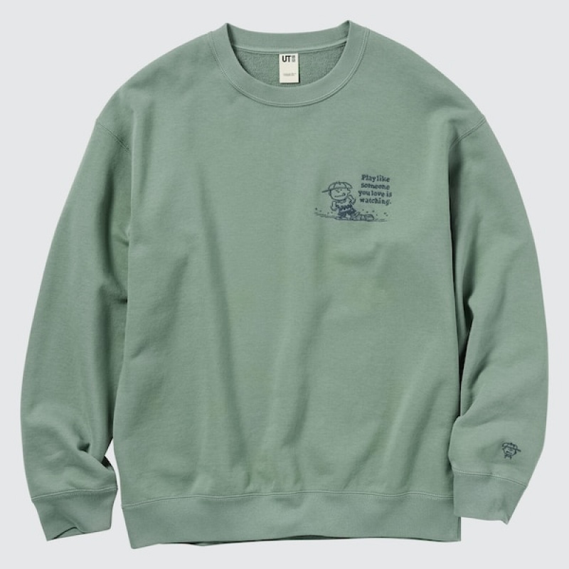 Uniqlo PEANUTS Charlie Brown's Baseball Team Long-Sleeve Sweatshirts Herre Grøn | 8103-FHIMP