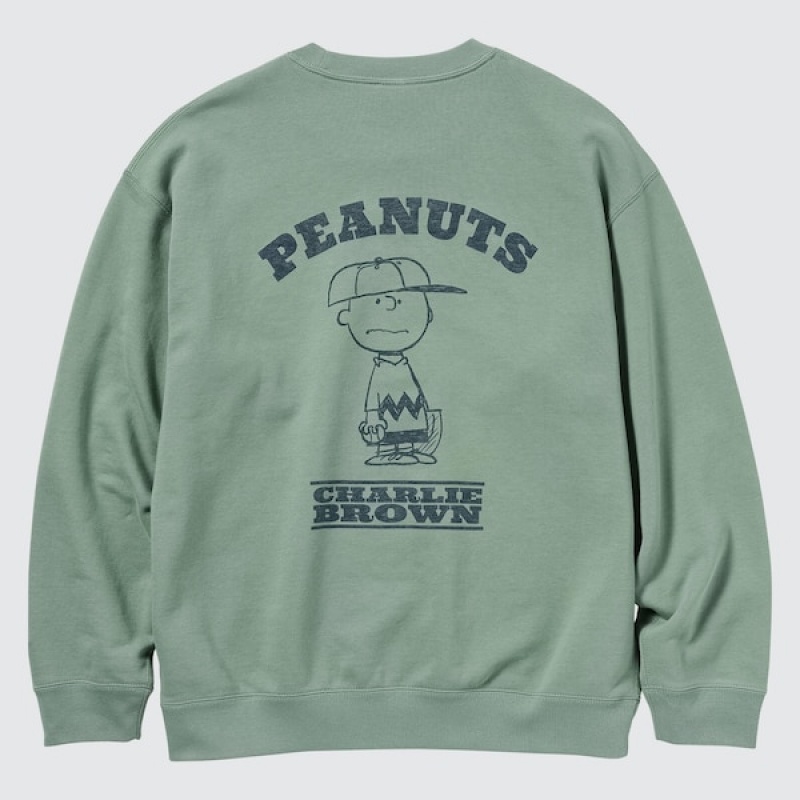 Uniqlo PEANUTS Charlie Brown's Baseball Team Long-Sleeve Sweatshirts Herre Grøn | 8103-FHIMP