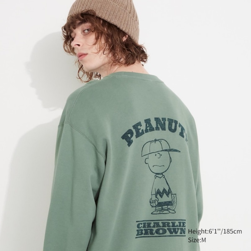 Uniqlo PEANUTS Charlie Brown\'s Baseball Team Long-Sleeve Sweatshirts Herre Grøn | 8103-FHIMP