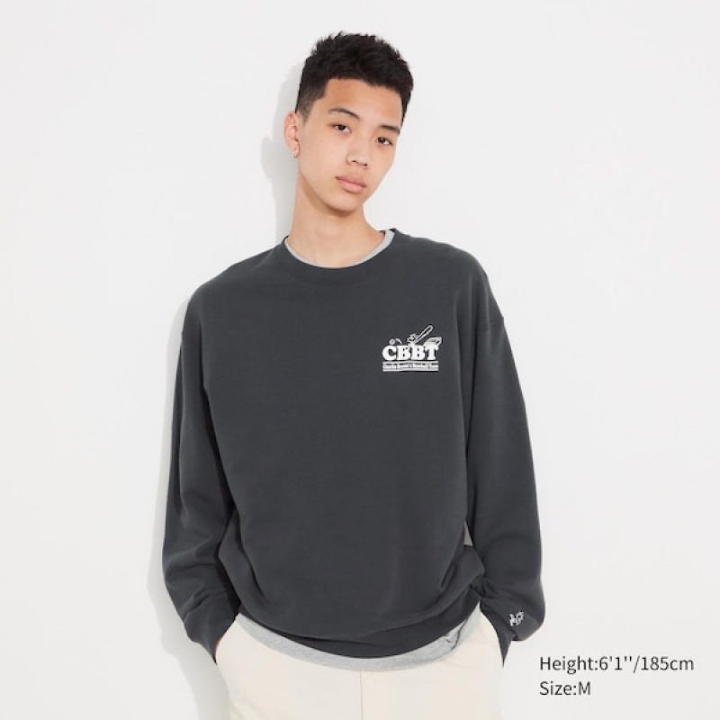 Uniqlo PEANUTS Charlie Brown's Baseball Team Long-Sleeve Sweatshirts Herre Mørkegrå | 9561-WRDUZ