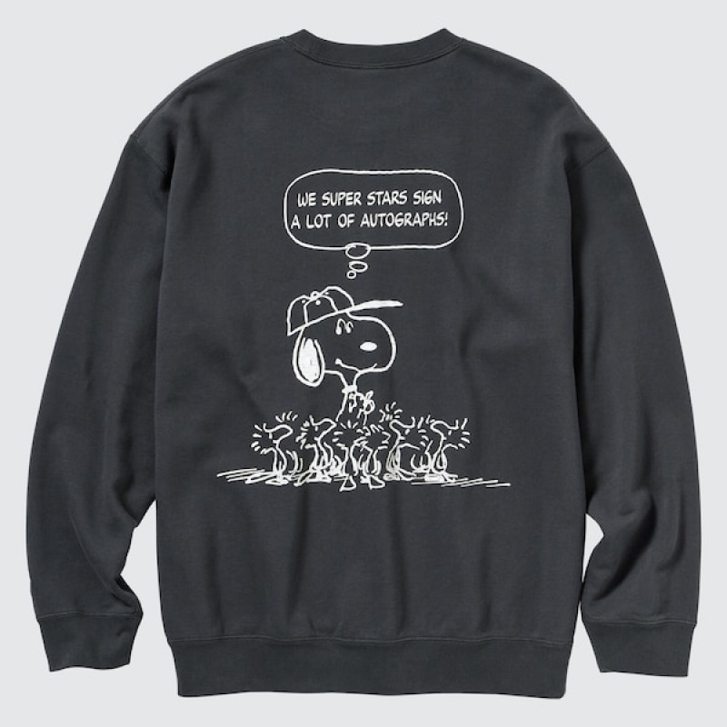 Uniqlo PEANUTS Charlie Brown's Baseball Team Long-Sleeve Sweatshirts Herre Mørkegrå | 9561-WRDUZ