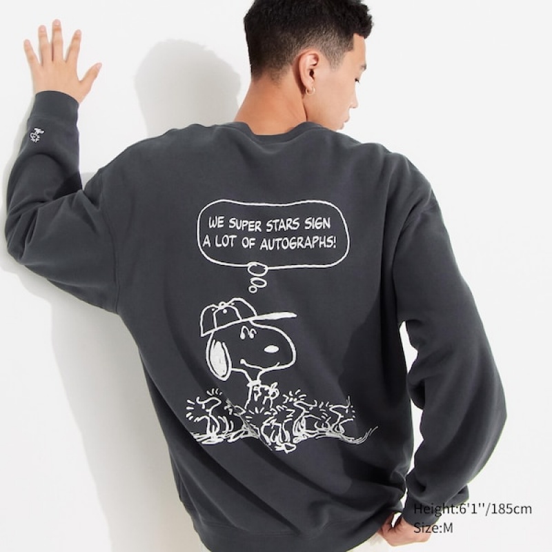 Uniqlo PEANUTS Charlie Brown\'s Baseball Team Long-Sleeve Sweatshirts Herre Mørkegrå | 9561-WRDUZ