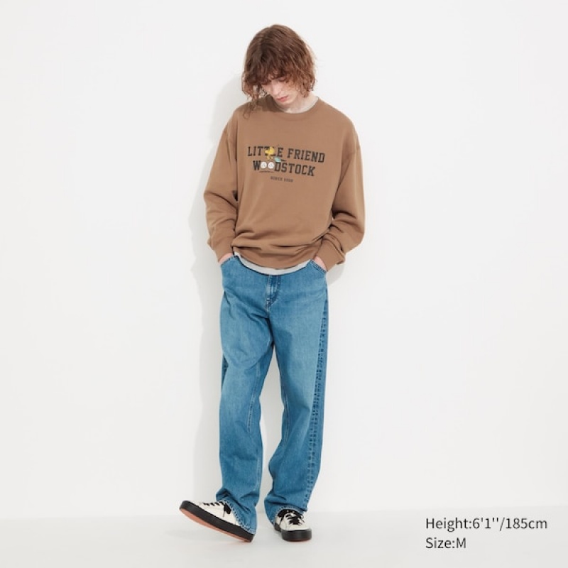 Uniqlo PEANUTS Charlie Brown's Baseball Team Long-Sleeve Sweatshirts Herre Brune | 3984-FHTAM