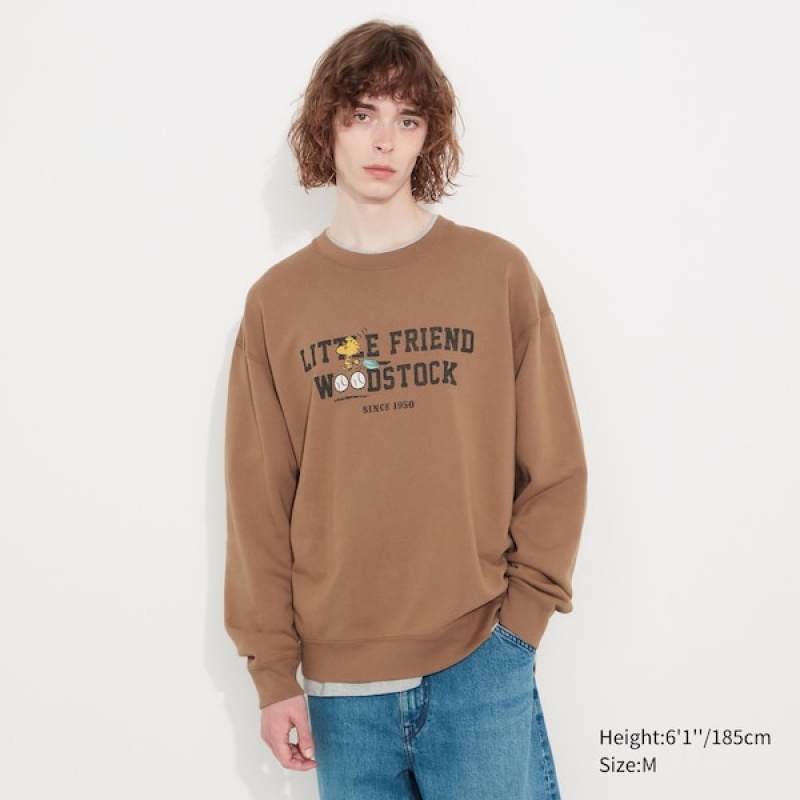 Uniqlo PEANUTS Charlie Brown's Baseball Team Long-Sleeve Sweatshirts Herre Brune | 3984-FHTAM