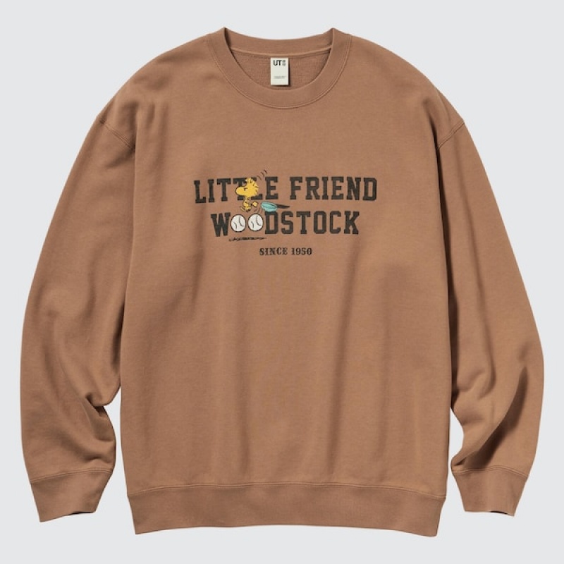 Uniqlo PEANUTS Charlie Brown's Baseball Team Long-Sleeve Sweatshirts Herre Brune | 3984-FHTAM