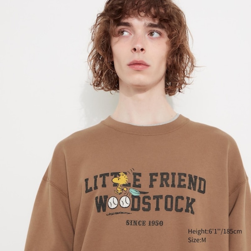 Uniqlo PEANUTS Charlie Brown\'s Baseball Team Long-Sleeve Sweatshirts Herre Brune | 3984-FHTAM