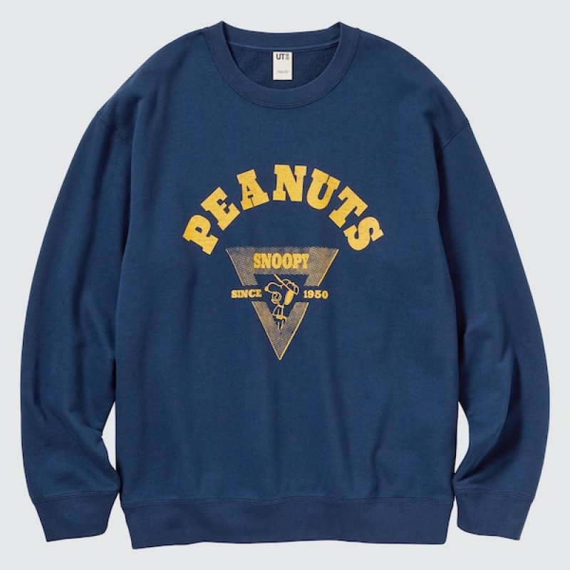 Uniqlo PEANUTS Charlie Brown's Baseball Team Long-Sleeve Sweatshirts Herre Blå | 6829-IOPRG