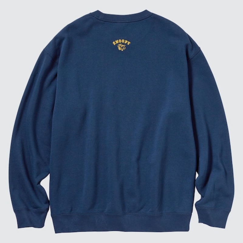 Uniqlo PEANUTS Charlie Brown's Baseball Team Long-Sleeve Sweatshirts Herre Blå | 6829-IOPRG