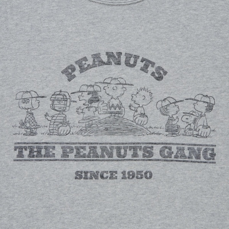 Uniqlo PEANUTS Charlie Brown's Baseball Team Long-Sleeve Sweatshirts Herre Grå | 7489-KUSPN