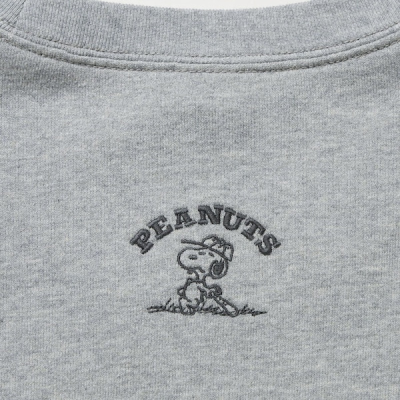 Uniqlo PEANUTS Charlie Brown's Baseball Team Long-Sleeve Sweatshirts Herre Grå | 7489-KUSPN