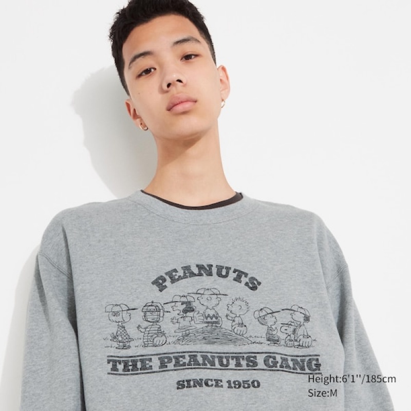 Uniqlo PEANUTS Charlie Brown\'s Baseball Team Long-Sleeve Sweatshirts Herre Grå | 7489-KUSPN