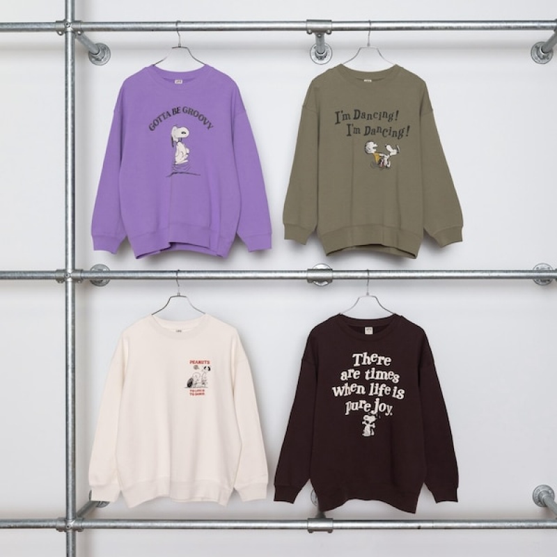 Uniqlo PEANUTS Dance Time with Snoopy Long-Sleeve Sweatshirts Dame Olivengrøn | 9527-IZEVL