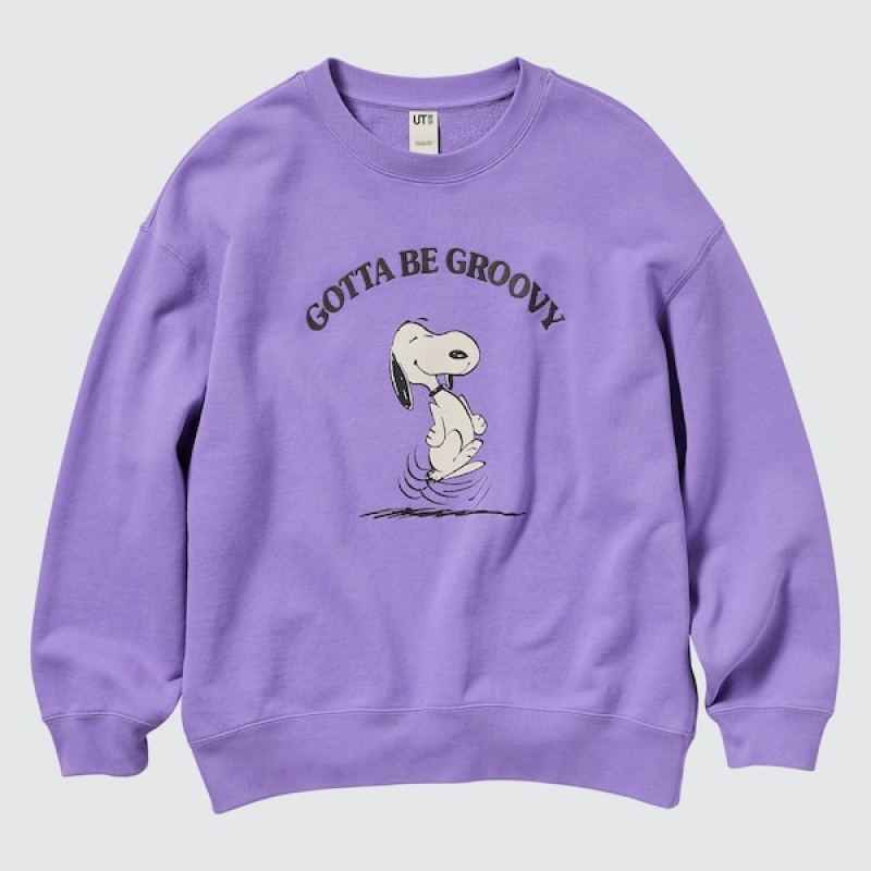 Uniqlo PEANUTS Dance Time with Snoopy Long-Sleeve Sweatshirts Dame Lilla | 1032-GUTYR