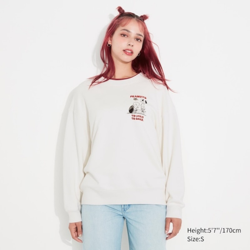 Uniqlo PEANUTS Dance Time with Snoopy Long-Sleeve Sweatshirts Dame Hvide | 6154-WHUNJ