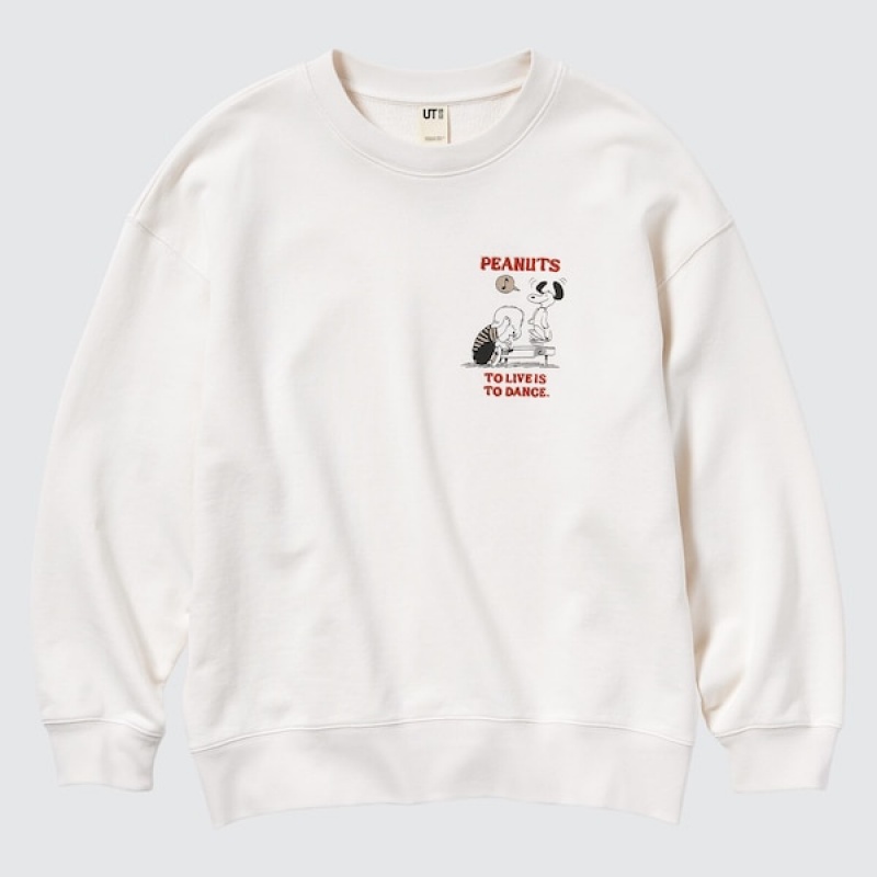 Uniqlo PEANUTS Dance Time with Snoopy Long-Sleeve Sweatshirts Dame Hvide | 6154-WHUNJ