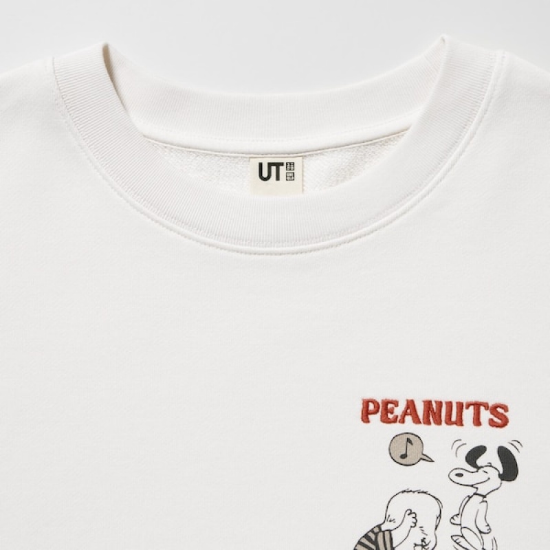 Uniqlo PEANUTS Dance Time with Snoopy Long-Sleeve Sweatshirts Dame Hvide | 6154-WHUNJ