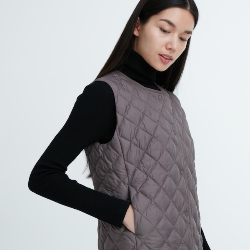 Uniqlo PUFFTECH Quiltet Vest Dame Grå | 0756-POUXR