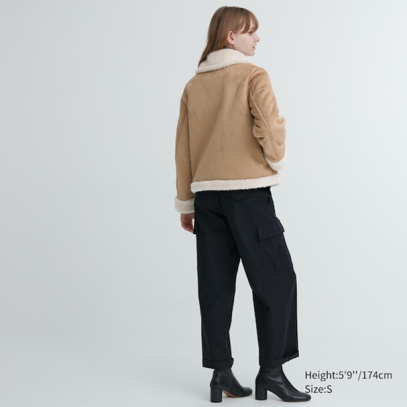 Uniqlo Pile-Forede jackets Dame Beige | 6297-YEPZJ