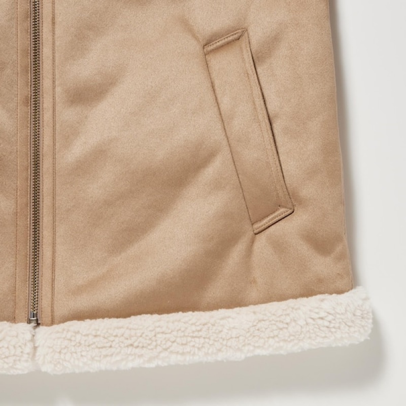 Uniqlo Pile-Forede jackets Dame Beige | 6297-YEPZJ