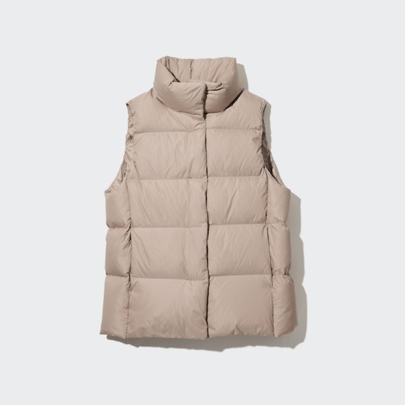 Uniqlo Powder Soft Down Vest Dame Beige | 1642-MDYCK