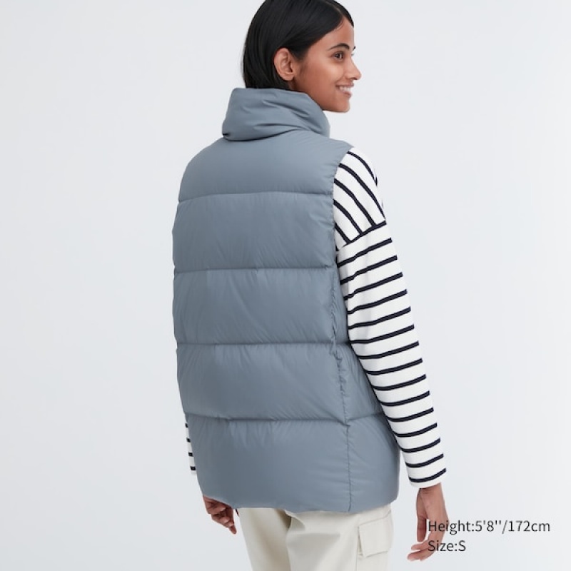 Uniqlo Powder Soft Down Vest Dame Blå | 9615-HNVWG