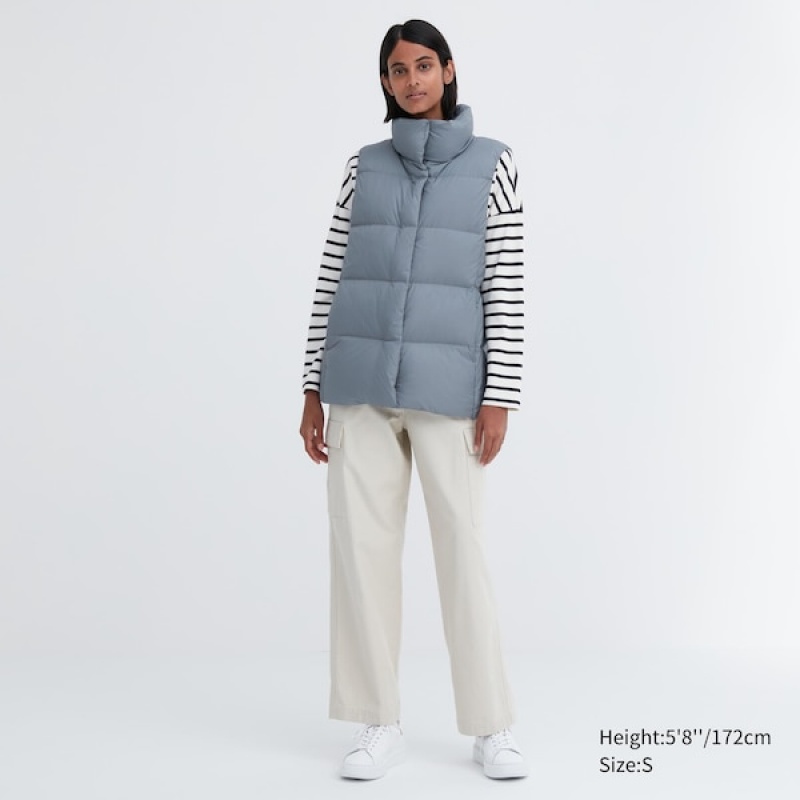 Uniqlo Powder Soft Down Vest Dame Blå | 9615-HNVWG