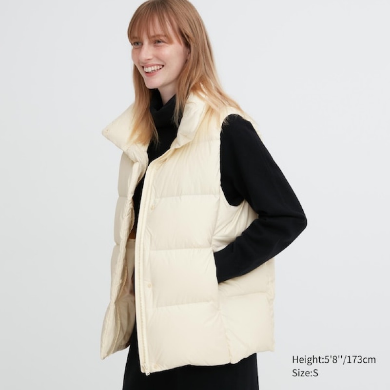 Uniqlo Powder Soft Down Vest Dame Hvide | 6850-WADHT