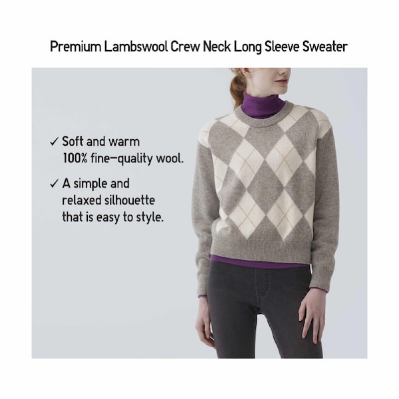 Uniqlo Premium Lambswool Crew Neck Long-Sleeve Trøjer Dame Grå | 2970-SCXNZ