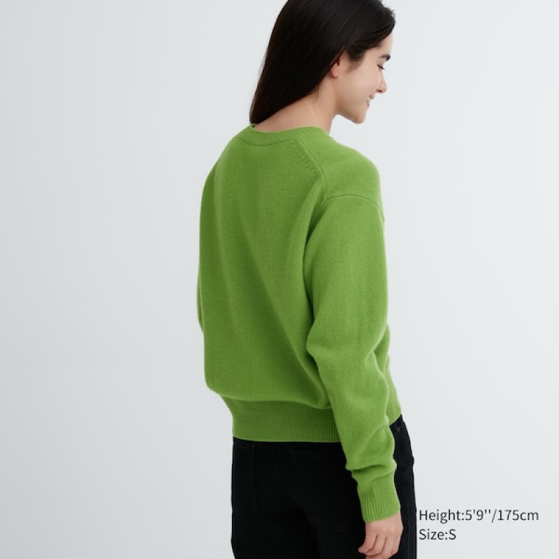 Uniqlo Premium Lambswool Crew Neck Long-Sleeve Trøjer Dame Grøn | 5720-QTNGB