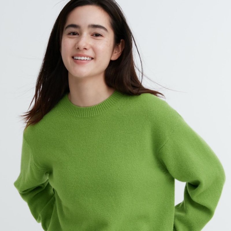 Uniqlo Premium Lambswool Crew Neck Long-Sleeve Trøjer Dame Grøn | 5720-QTNGB