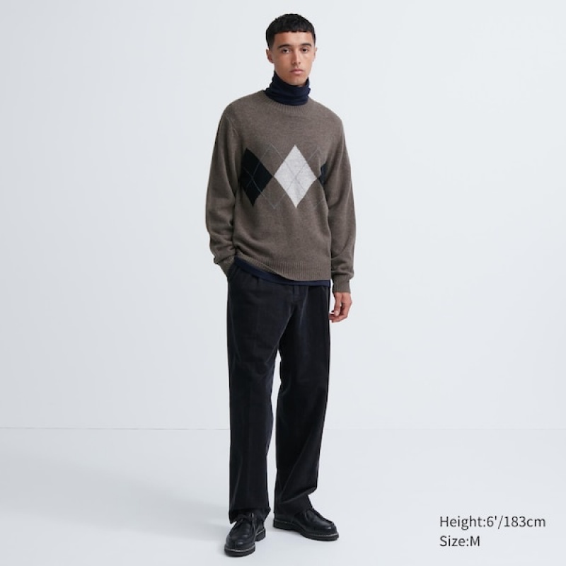 Uniqlo Premium Lambswool Crew Neck Long-Sleeve Trøjer Herre Brune | 9872-MKVEW