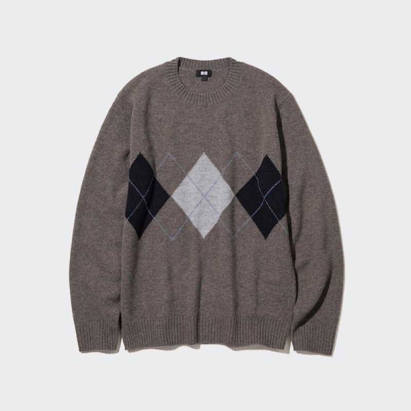 Uniqlo Premium Lambswool Crew Neck Long-Sleeve Trøjer Herre Brune | 9872-MKVEW