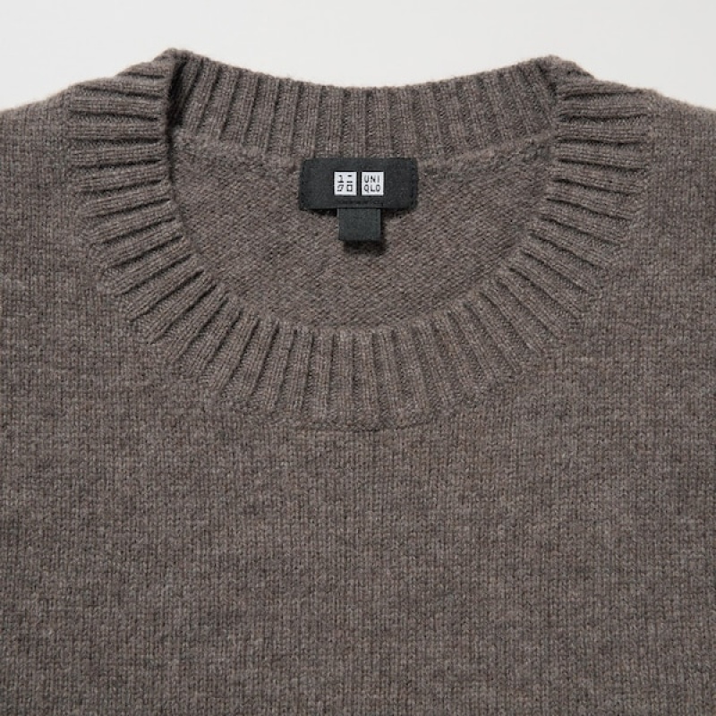 Uniqlo Premium Lambswool Crew Neck Long-Sleeve Trøjer Herre Brune | 9872-MKVEW