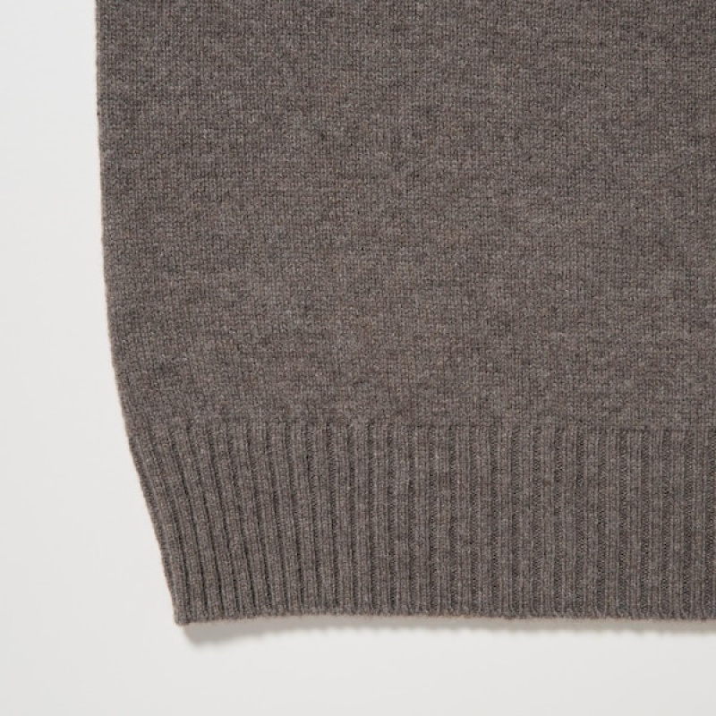 Uniqlo Premium Lambswool Crew Neck Long-Sleeve Trøjer Herre Brune | 9872-MKVEW