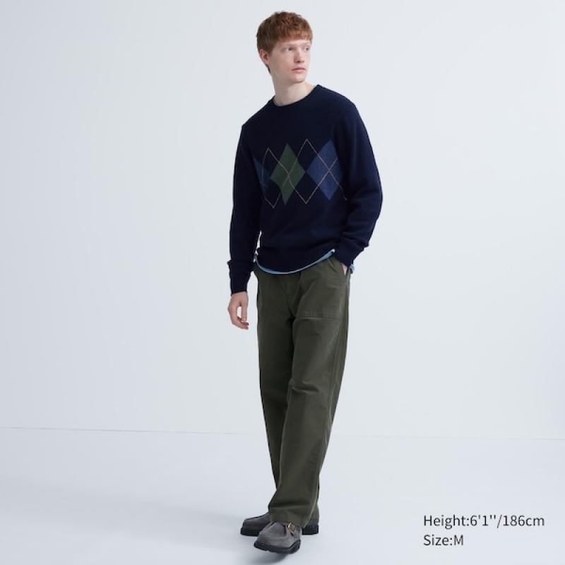 Uniqlo Premium Lambswool Crew Neck Long-Sleeve Trøjer Herre Mørkeblå | 0641-XRTFN