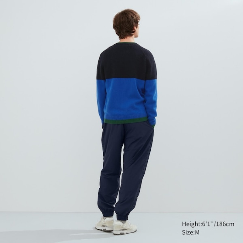 Uniqlo Premium Lambswool Crew Neck Long-Sleeve Trøjer Herre Sort Blå | 0867-HBVKU