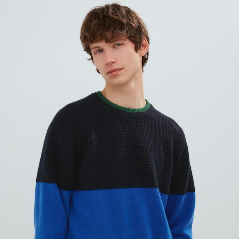 Uniqlo Premium Lambswool Crew Neck Long-Sleeve Trøjer Herre Sort Blå | 0867-HBVKU