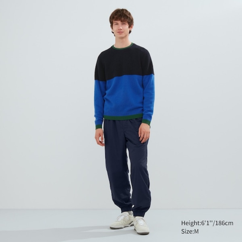 Uniqlo Premium Lambswool Crew Neck Long-Sleeve Trøjer Herre Sort Blå | 0867-HBVKU